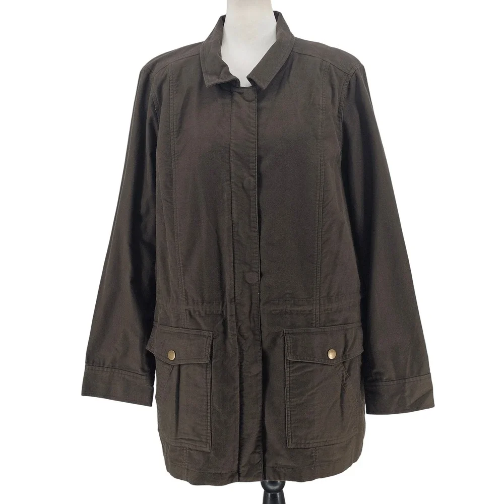 J. Jill Field Jacket XL Brown Removable Quilted Lining Utility Outdoor Barn Coat